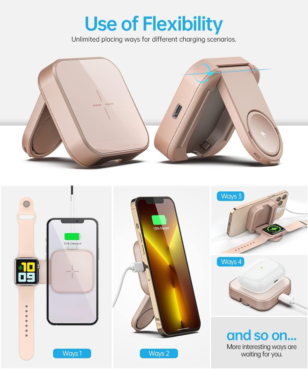 2 in 1 Magnetic Wireless Charger, Folding Dual Fast Magnetic Wireless Charging Station Stand Compatible with Iphone 13/12/ Pro Max/Mini/Apple Watch Se/7/6/5/4/3/2/1