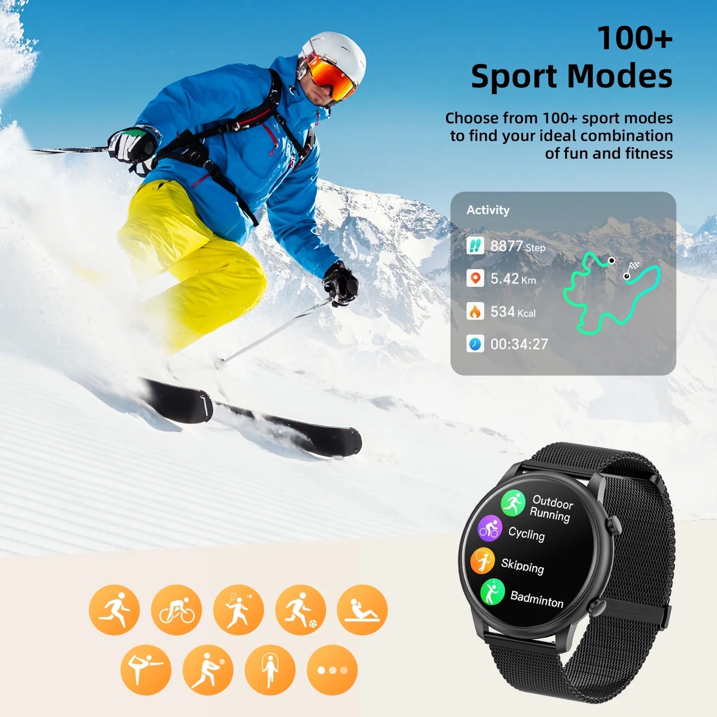 Smartwatch Fits for Android and Iphone, 1.39-Inch Fitness Tracker with Bluetooth (Answer/Make Calls) for Men and Women, Alloy Black