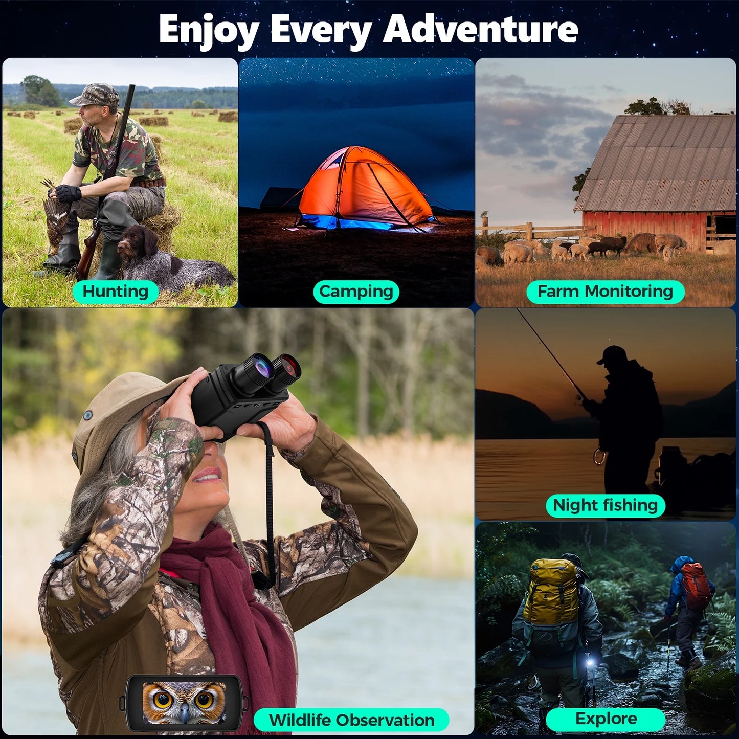 Night Vision Goggles, 10X Digital Night Vision Binoculars, 7 Level Infrared Binoculars, 32GB HD Photo and Video Type-C Rechargeable