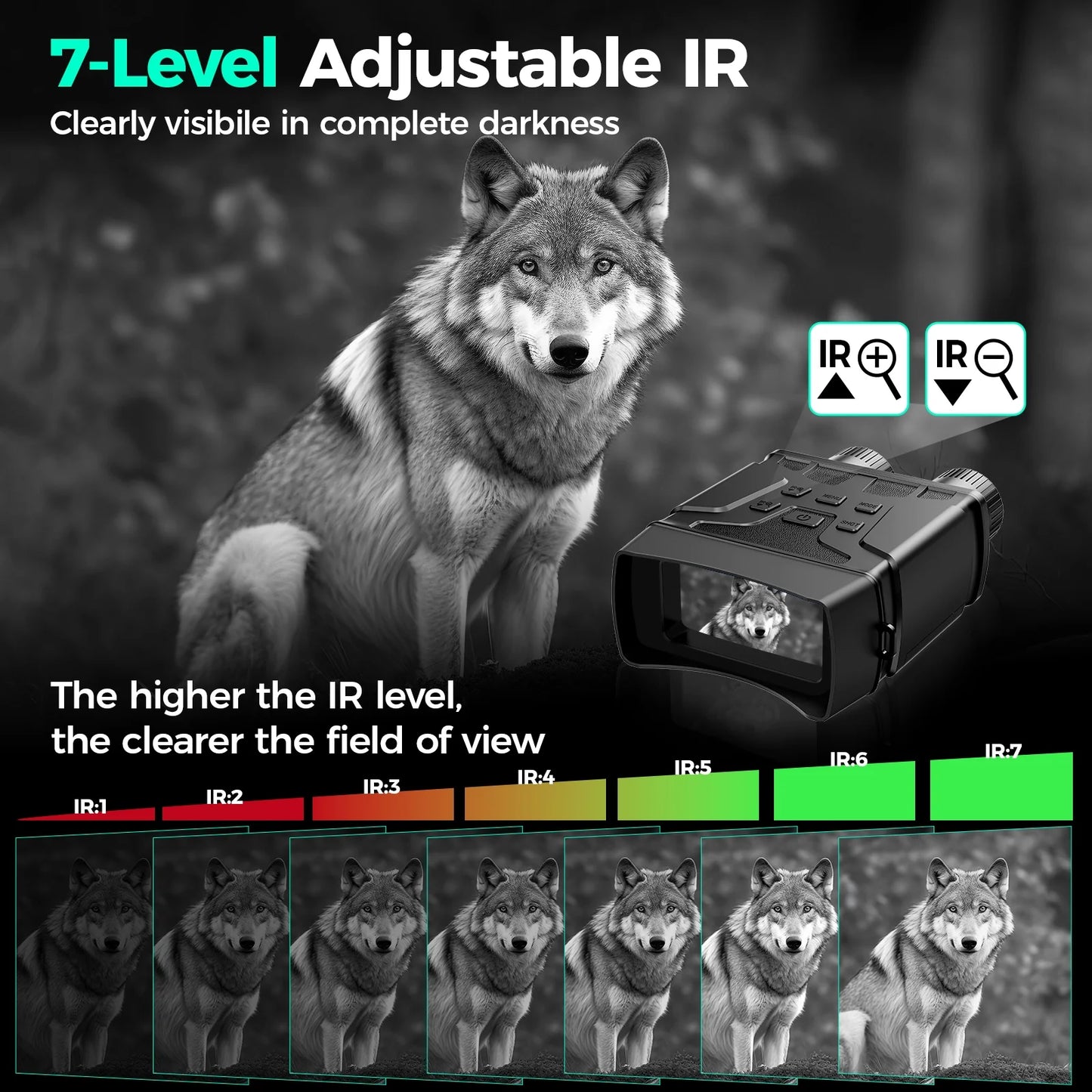 Night Vision Goggles, 10X Digital Night Vision Binoculars, 7 Level Infrared Binoculars, 32GB HD Photo and Video Type-C Rechargeable