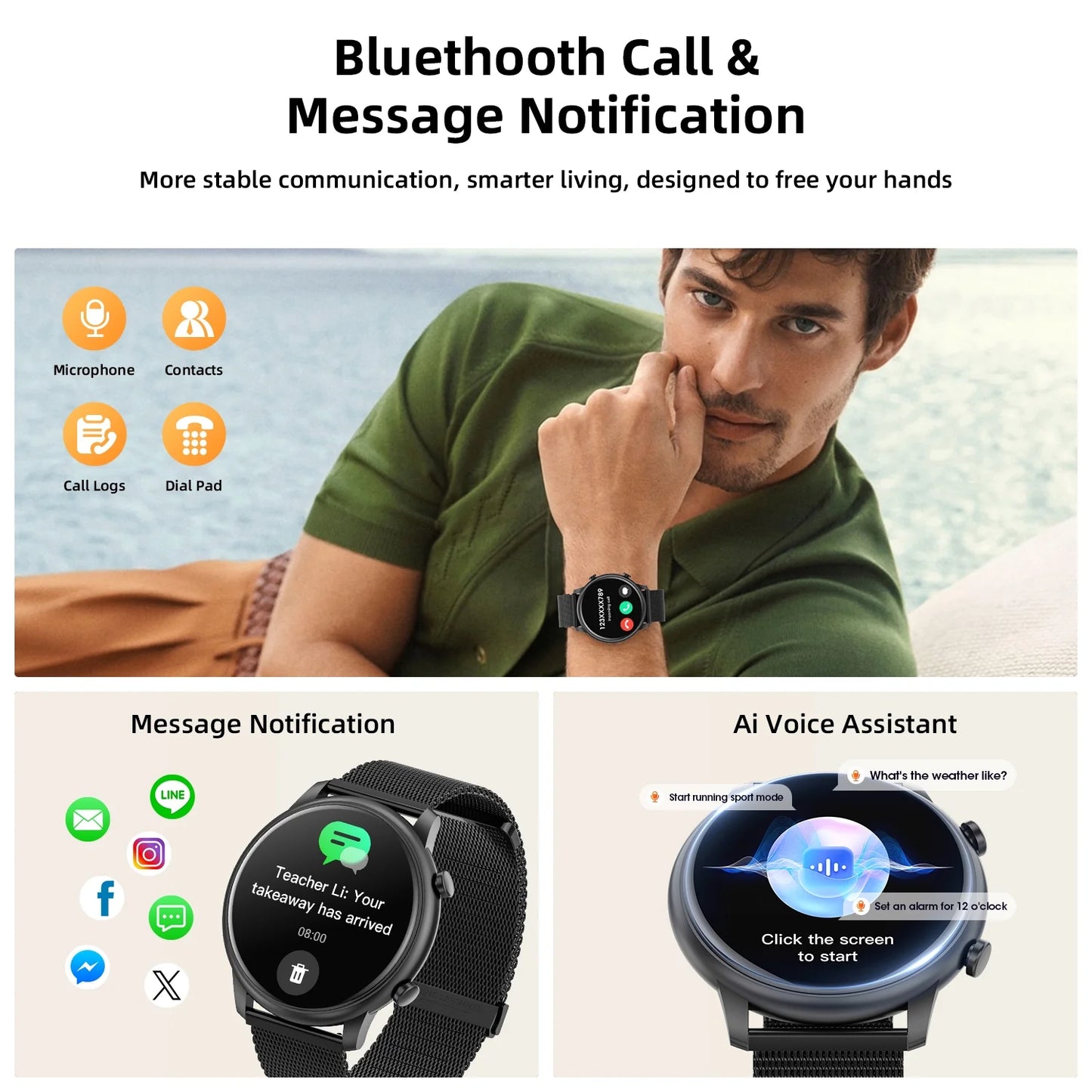 Smartwatch Fits for Android and Iphone, 1.39-Inch Fitness Tracker with Bluetooth (Answer/Make Calls) for Men and Women, Alloy Black
