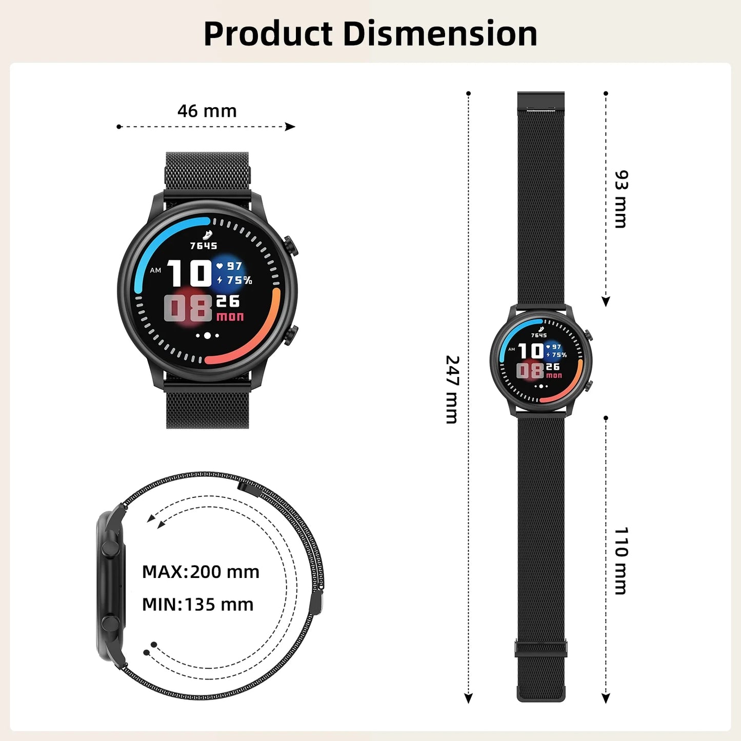 Smartwatch Fits for Android and Iphone, 1.39-Inch Fitness Tracker with Bluetooth (Answer/Make Calls) for Men and Women, Alloy Black