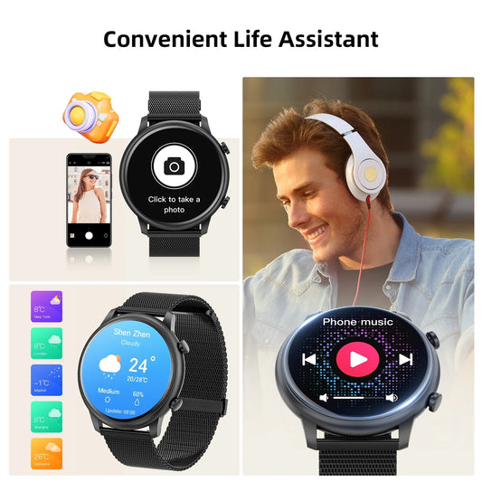 Smartwatch Fits for Android and Iphone, 1.39-Inch Fitness Tracker with Bluetooth (Answer/Make Calls) for Men and Women, Alloy Black