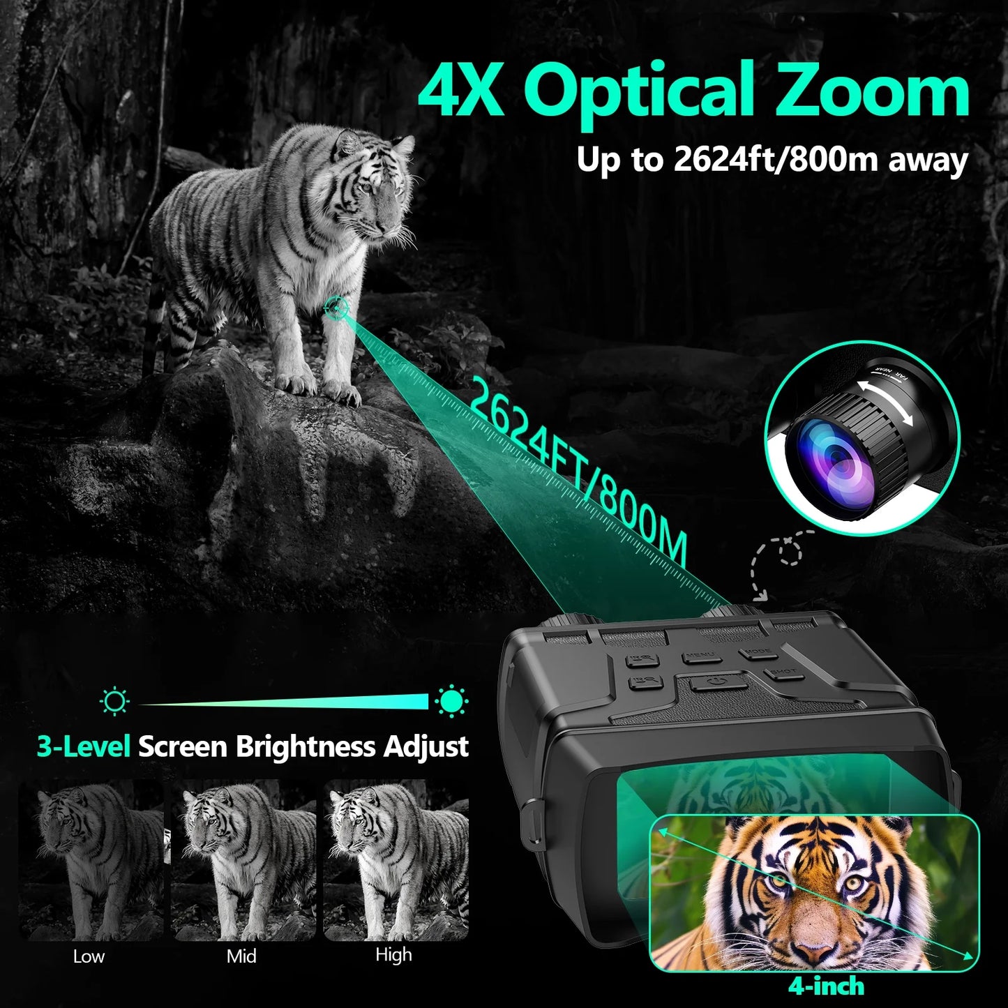 Night Vision Goggles, 10X Digital Night Vision Binoculars, 7 Level Infrared Binoculars, 32GB HD Photo and Video Type-C Rechargeable