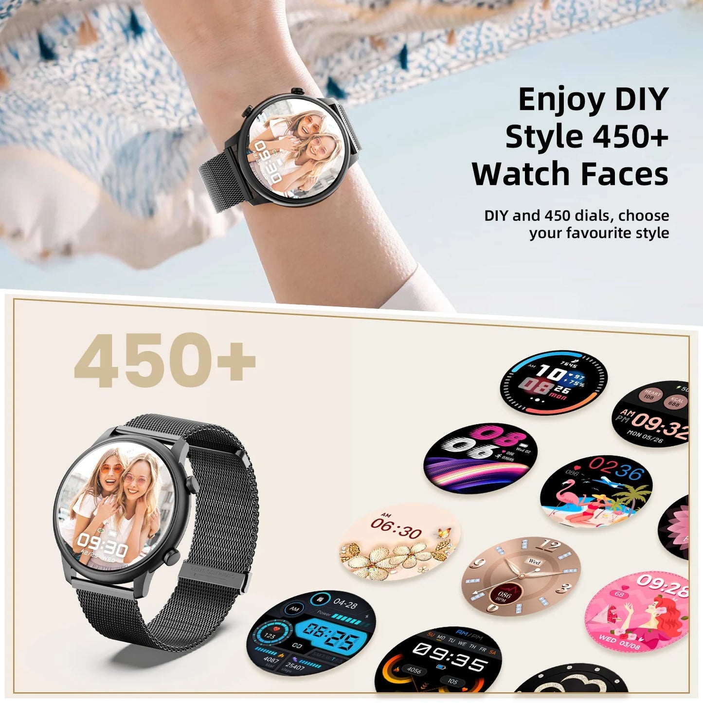 Smartwatch Fits for Android and Iphone, 1.39-Inch Fitness Tracker with Bluetooth (Answer/Make Calls) for Men and Women, Alloy Black